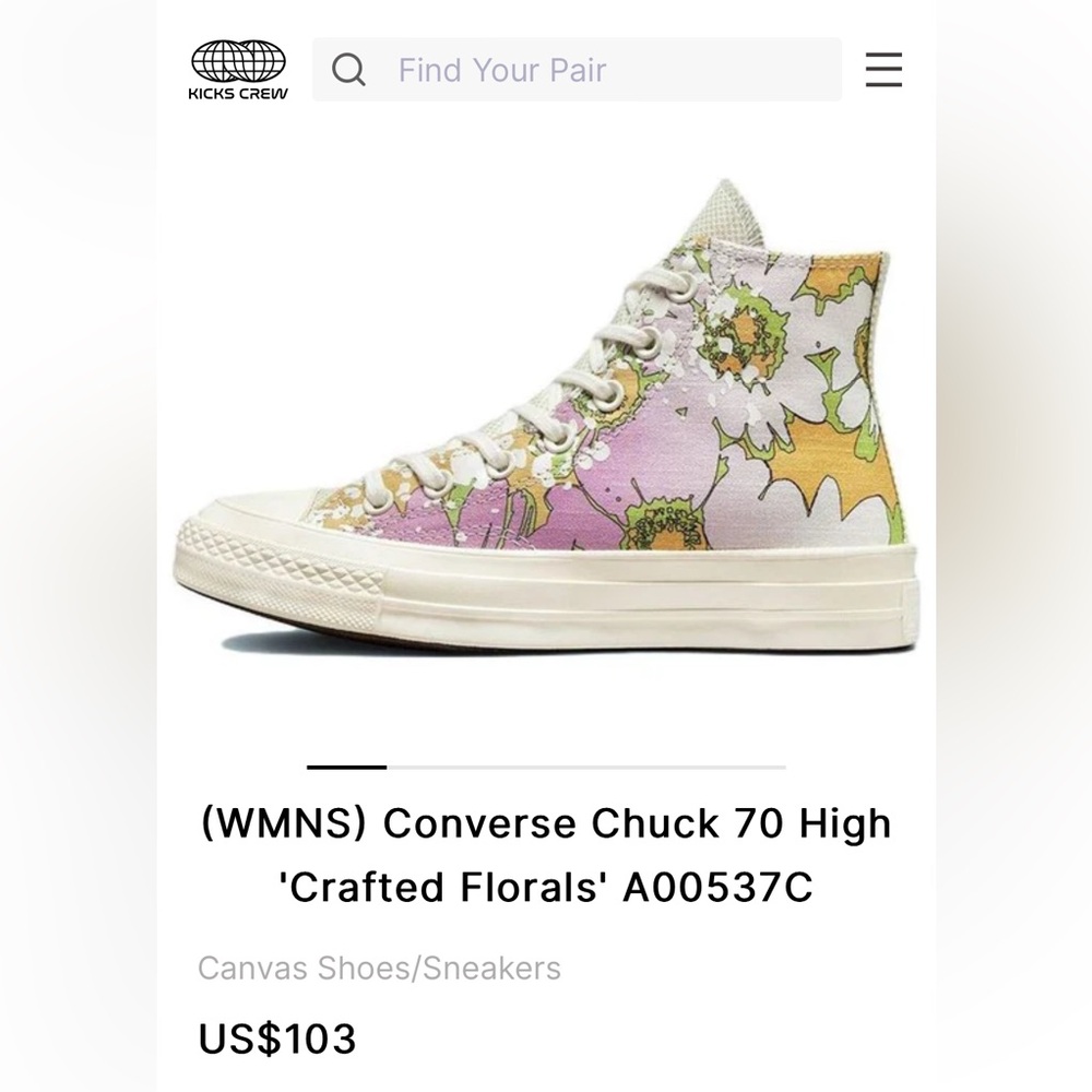 Woman’s Converse Chuck 70 high tops crafted florals A00537C size 9